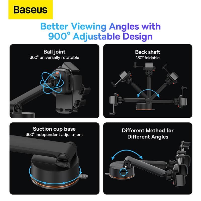 Baseus Easy Control Clamp Car Mount Holder Pro (Suction Cup Version) Black 9 Baseus Easy Control Clamp Car Mount Holder Pro (Suction Cup Version) Black - Image 9