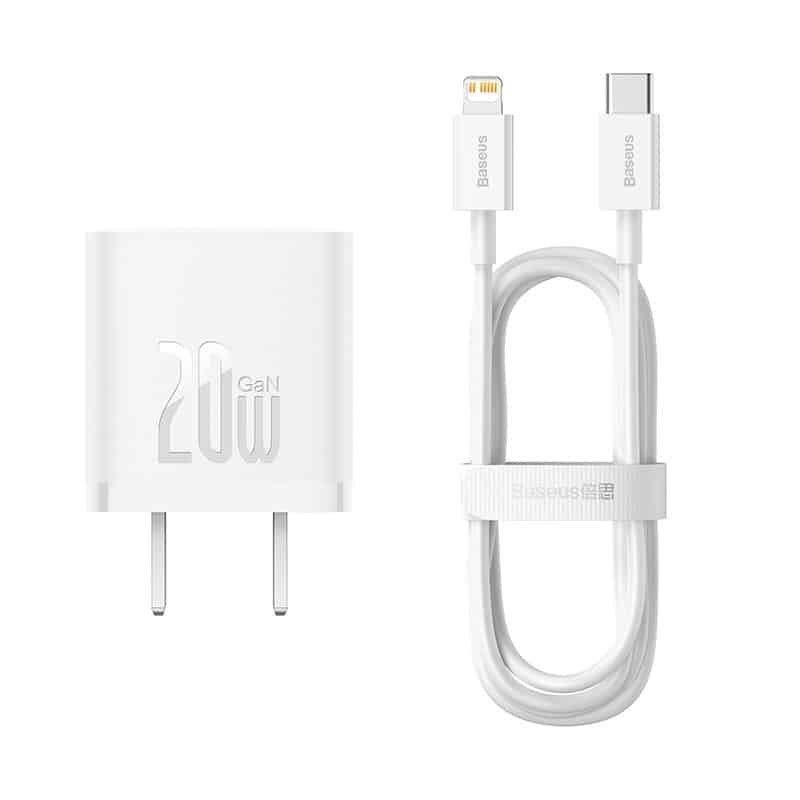 Baseus GaN5 Fast Charger 1C 20W CN Set (Mini) White(With Superior Series Fast Charging Data Cable Type-C to iP PD 20W 1m White)) 1 Baseus GaN5 Fast Charger 1C 20W CN Set (Mini) White(With Superior Series Fast Charging Data Cable Type-C to iP PD 20W 1m White))