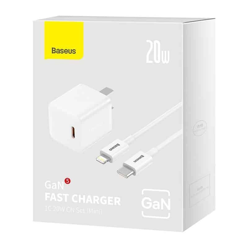 Baseus GaN5 Fast Charger 1C 20W CN Set (Mini) White(With Superior Series Fast Charging Data Cable Type-C to iP PD 20W 1m White)) 4 Baseus GaN5 Fast Charger 1C 20W CN Set (Mini) White(With Superior Series Fast Charging Data Cable Type-C to iP PD 20W 1m White)) - Image 4