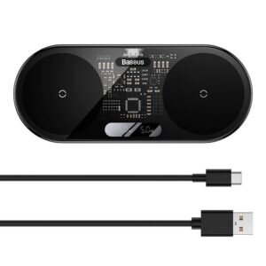 Home 71 Baseus Digital LED Display 2in1 Wireless Charger 20W Black Universal version(Include:USB For type-C 3A 1m Black)