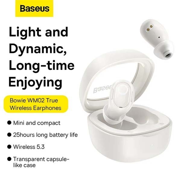 Baseus Bowie WM02 True Wireless Earphones creamy-white 5 Baseus Bowie WM02 True Wireless Earphones creamy-white - Image 5