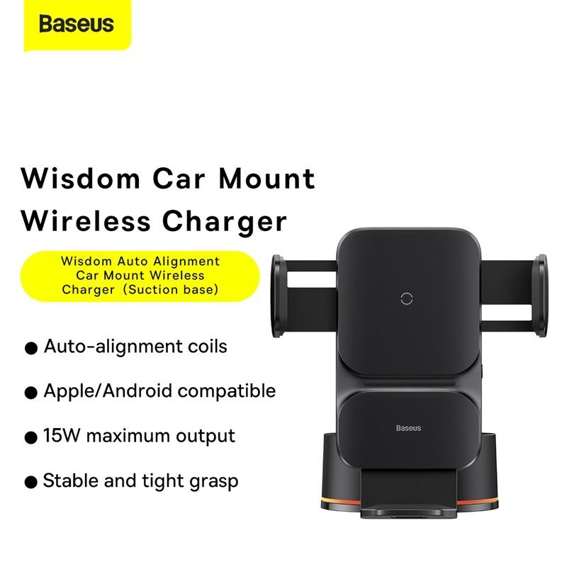 Baseus Wisdom Auto Alignment Car Mount Wireless Charger(QI 15W)(Suction base)Black 3 Baseus Wisdom Auto Alignment Car Mount Wireless Charger(QI 15W)(Suction base)Black - Image 3