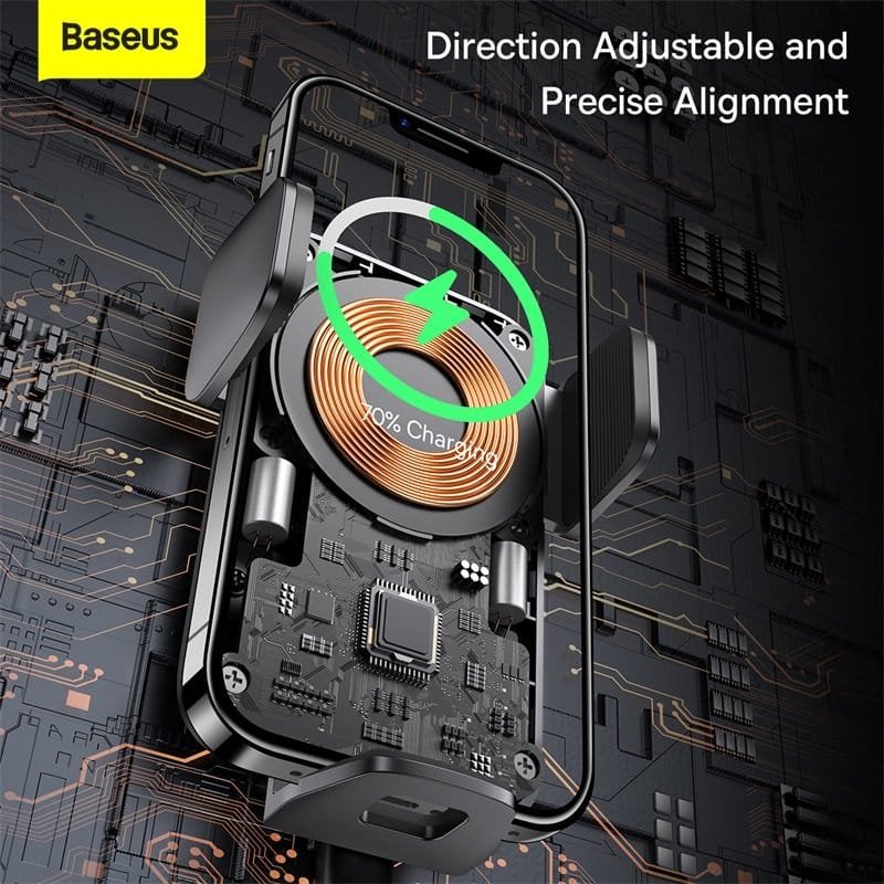 Baseus Wisdom Auto Alignment Car Mount Wireless Charger(QI 15W)(Suction base)Black 6 Baseus Wisdom Auto Alignment Car Mount Wireless Charger(QI 15W)(Suction base)Black - Image 6