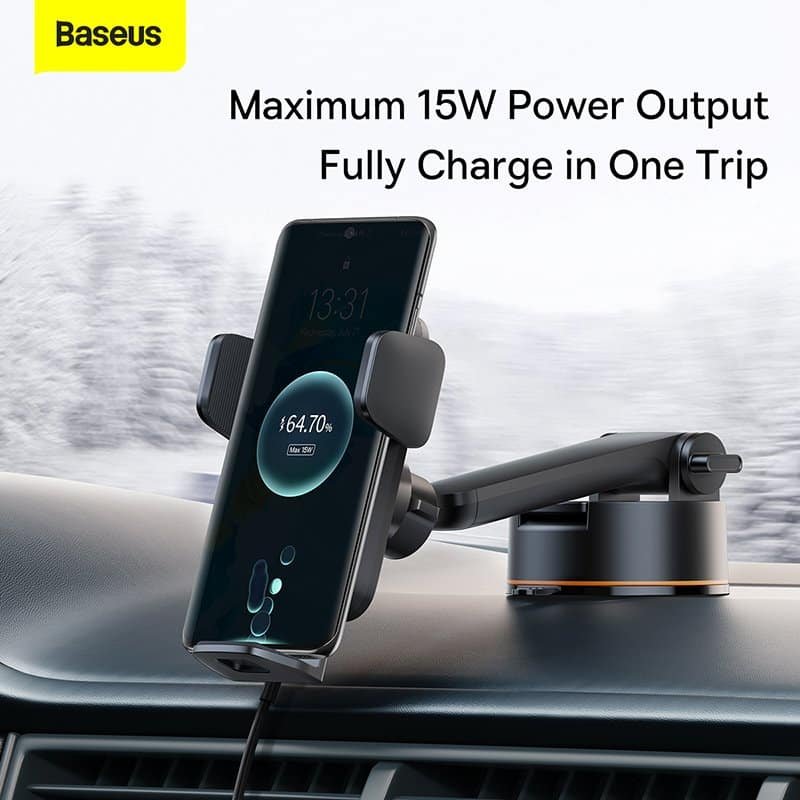 Baseus Wisdom Auto Alignment Car Mount Wireless Charger(QI 15W)(Suction base)Black 7 Baseus Wisdom Auto Alignment Car Mount Wireless Charger(QI 15W)(Suction base)Black - Image 7