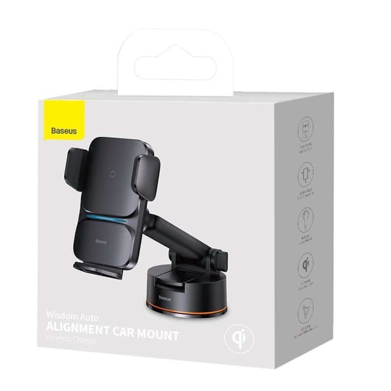 Baseus Wisdom Auto Alignment Car Mount Wireless Charger(QI 15W)(Suction base)Black 8 Baseus Wisdom Auto Alignment Car Mount Wireless Charger(QI 15W)(Suction base)Black - Image 8