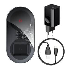 Home 70 Baseus Simple 2in1 Wireless Charger Turbo Edition 24W For Phones+Pods (with 12V Charger CN 2 Pin ) Qi Black
